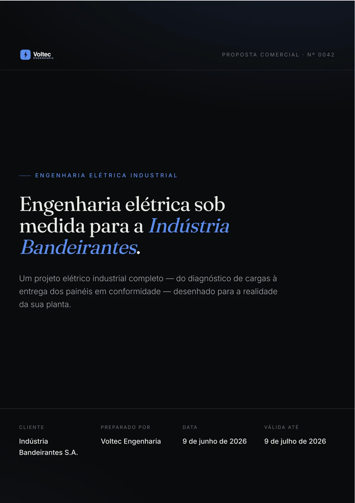 Capa de uma proposta comercial de engenharia gerada pela Kronos