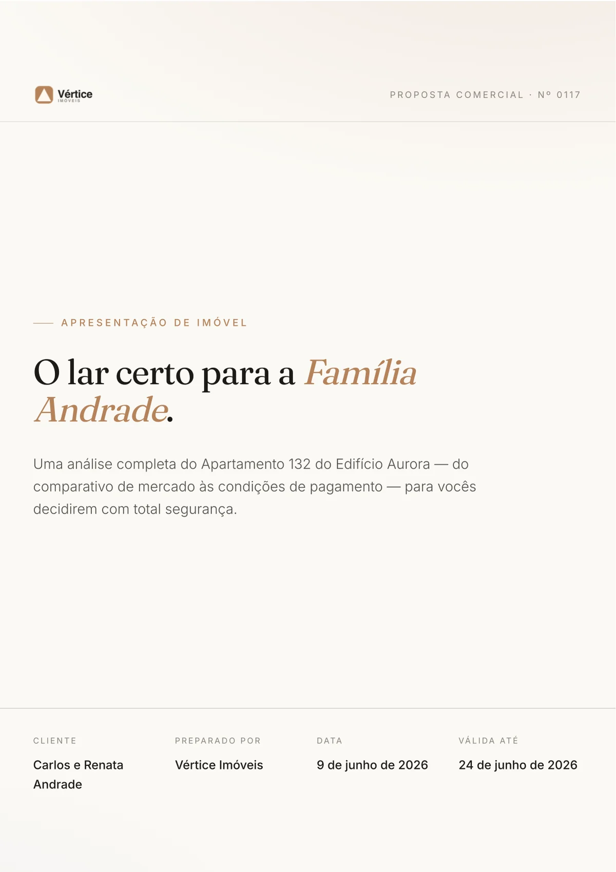 Capa de uma proposta comercial imobiliária gerada pela Kronos