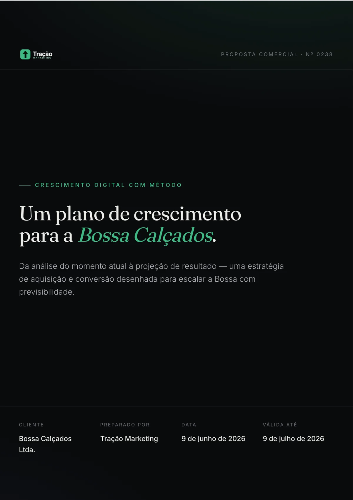 Capa de uma proposta comercial de marketing gerada pela Kronos